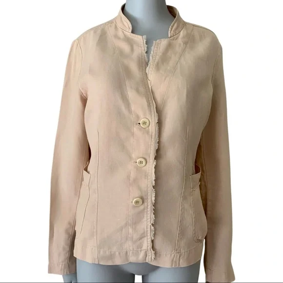 EILEEN FISHER 100% Linen Blazer Beige Blush Lightweight Button Front Size XS - Picture 2 of 16